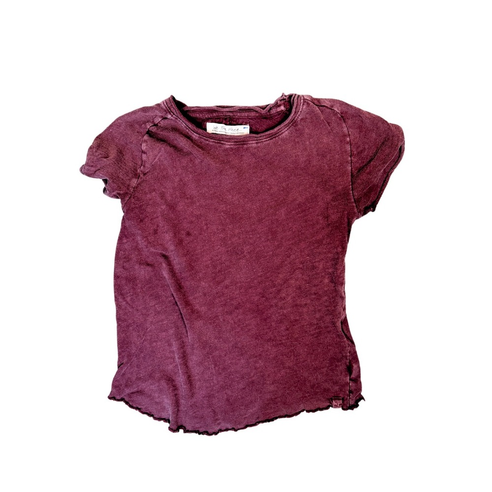 We The Free Free People Washed Burgundy Short Sleeve Raw Hem Tee Shirt Medium